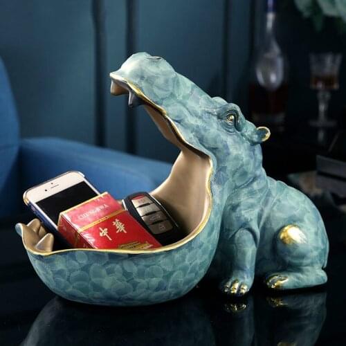 Resin Hippo Key Candy Container Home Sculpture Figurine Storage Box Desktop Home Decor Office Hippopotamus Decoration Gift
