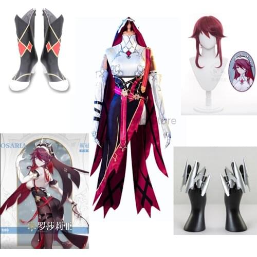Genshin Impact Rosaria Cosplay Costume Anime Game Outfit Dress Wig Shoes For Women Halloween Set Uniforms