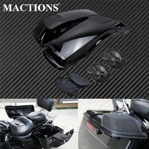 Motorcycle Saddlebag Lid 5"X7" Speaker Cutouts Grills Covers+Waterproof Rain Dust Cover For Harley Touring Road King FLTRX 14-20