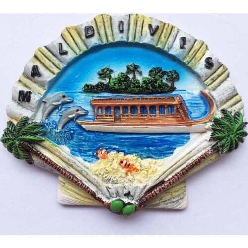 Maldives Dhoni boat three-dimensional landscape creative marine shell magnetic stickers refrigerator stickers