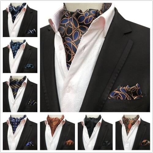 Fashion Men Neckerchief Pocket Square Set High Quality Woven Ascots Sets to Match Suits