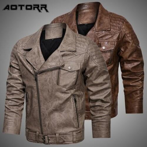 2021 Mens Motorcycle Jacket Autumn Winter New Classic Lapel Leather Jackets Men Casual Biker Coat Zipper Multi Pocket Jacket