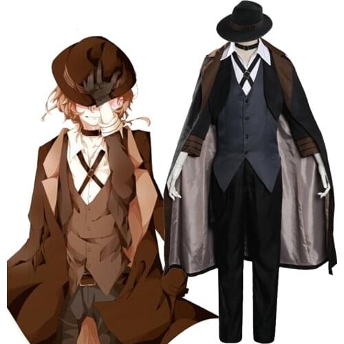 Anime Bungo Stray Dogs Nakahara Chuuya Cosplay Costume Men Halloween Full Set Uniform With Hat Wig