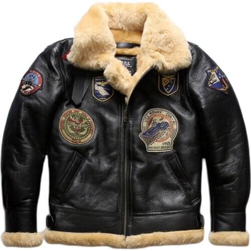 2020 New Men Black Fur Pilot Jacket B3 Flight Jackets Fashion Multi-label military Wool Liner Sheepskin Coat Winer Russia Coats
