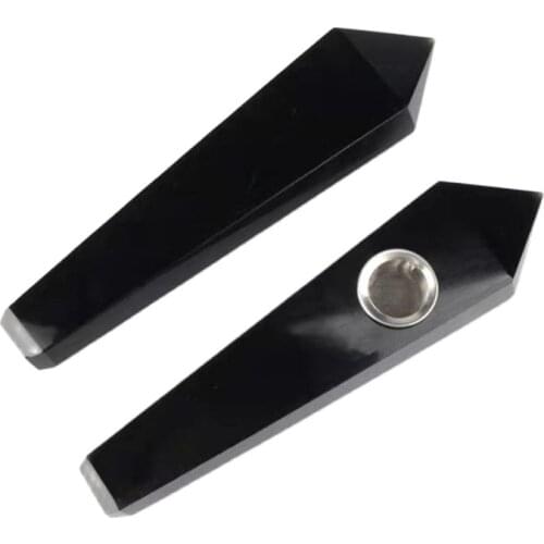 Obsidian Smoking Pipe Natural And Mineral Stones Wicca Reiki Healing Crystals Runes Amulets And Mascot Black Decor