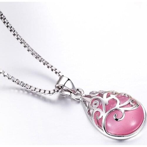 Opal Pendant Necklace Women Hollow Out Jewelry Accessories Fashion Neck Decorations With 45 CM Length Chain