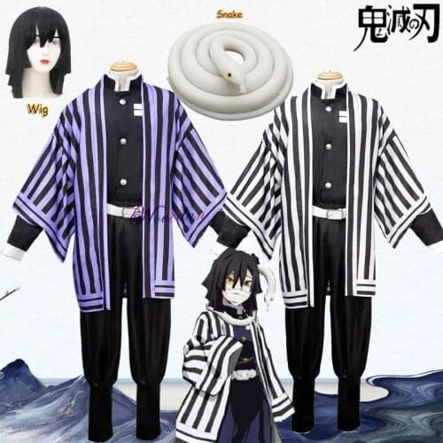 Obanai Iguro Snake Cosplay Anime Demon Slayer Kimetsu no Yaiba Obanai Iguro Cosplay Wigs Kisatsutai Uniforms Costume Set