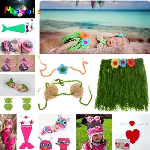 Newborn Girl Baby Beach Hula Grass Skirt Set Crochet Knit Costume Outfit Photography Props Girls Comig Home Outfits MZS-15001