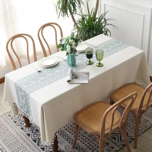 Creative Plaid Decorative Linen Christmas Tablecloth With Tassel Thicken Rectangular Wedding Dining Tea Table Cloth