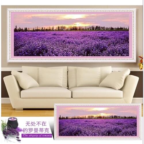 Needlework,DIY DMC Cross stitch,Kits For Embroidery set,Garden lavender sunset scenic floral flower Pattern Cross-Stitch wedding
