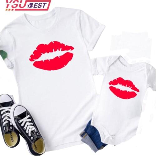 Family Tshirts Boys Girls Red Lips Print Mother and Daughter Son Family T-shirt Family Look Matching T-shirt Mommy and Me Clothe