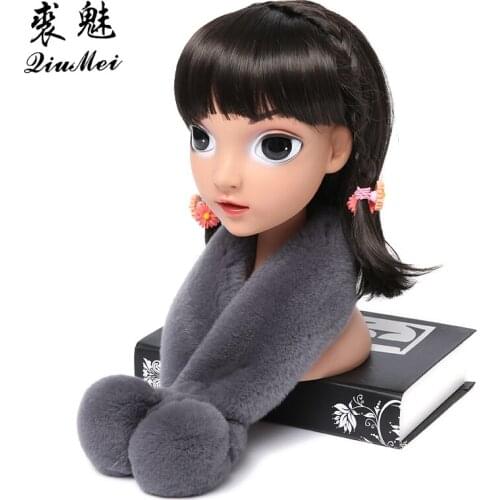 Scarf For Girls Boy Pompom Real Rabbit Fur Scarves for Kids Winter Child 2018 New Soft Warm Scarves Natural Fur Ring With Balls