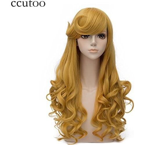 Ccutoo 30" Golden Long Wavy Styled Bangs Synthetic Hair Princess Aurora Females Cosplay Costume Wigs For Halloween Party