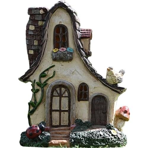 Fairy House Rustic Miniature Garden Cottage Resin Fairy Garden Decor Miniature Woodland Gnome Hut House Dwellings