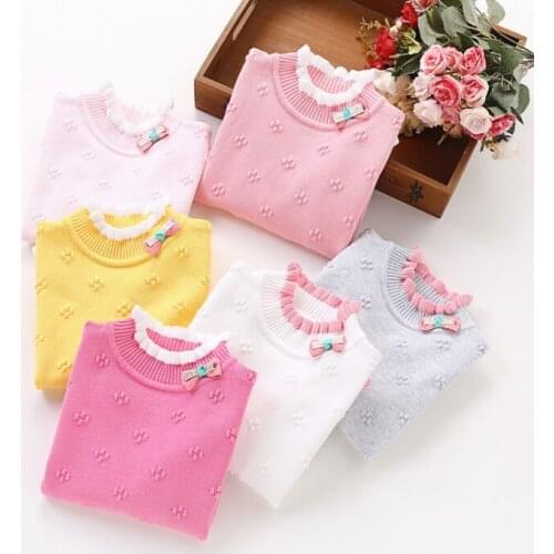 Special Offer Spring Fall Girls Cute Knitted Sweaters Baby Kid Lace Ruffles Princess Knitwear Children Embroidered Pullovers B13