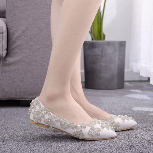 Bridal Wedding Shoes Crystal Party Dress Single Luxury Rhinestone Flat Womens Shoes Large Size 43