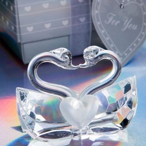 50/75PCS Wholesales Crystal Ornaments Kissing Swans in Gift Box Wedding Favors Crystal Craft Gift Party Giveaways to Guest