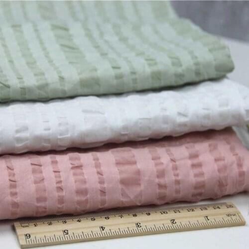 Skin Pink White Light Green Stripe 100% Cotton Salt Shrinkage Seersucker Fine Thin Fabrics for Summer Clothes Shirt Dress Skirt