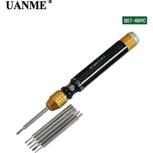 UANME 1Piece 6 in 1 Magnetic Screwdriver Repair Tools 1.2 1.5 Slotted 1.2 1.5Phillips Cross 0.8 5-Point 0.9 O Screwdriver