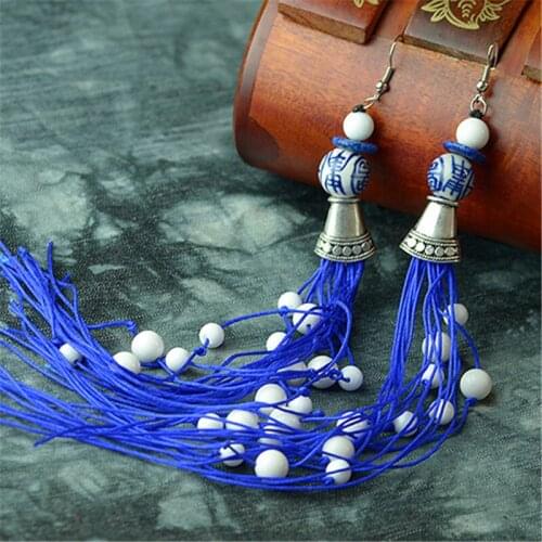 Vintage New Women Creative Design Beads Earring Personality Handmade Long Tassel Drop Earring Lady Fashion Jewelry