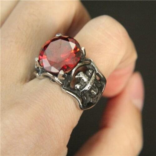 Top Quality Red Stone Ring 316L Stainless Steel Ring Cool Eagle Biker Mens Ring