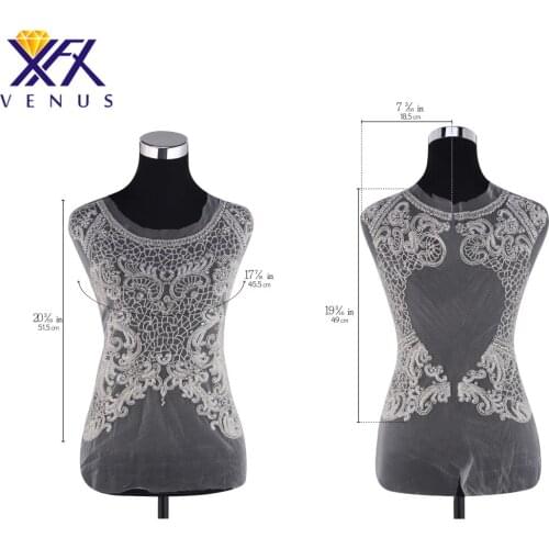 XINFANGXIU Crystal Rhinestone Applique Bodice Patches Large Size Beaded Wedding Bridal Dress Applique for Formal Dress