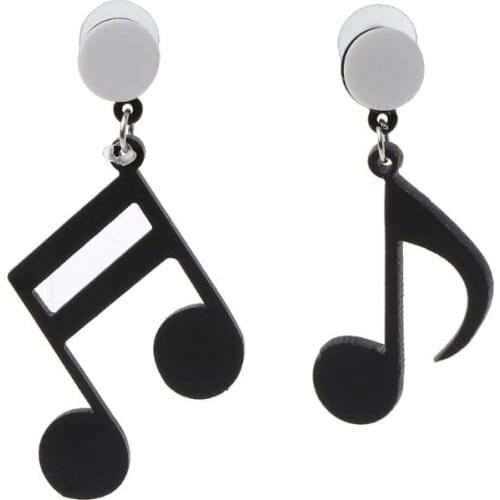 Black Musical Note Women Girls Asymmetric Acrylic Drop Earrings Fashion Jewelry