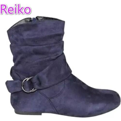 Womens shoes large size 2021 winter new flat boots 41-43 belt buckle plus velvet warm female Martin boots platform boots