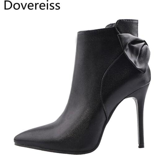 Dovereiss Fashion Female boots Winter new Matin boots Pure color red Pointed toe Stilettos heels sexy Elegant new big size43