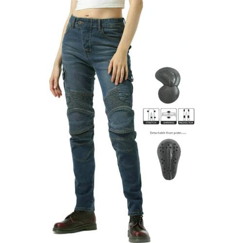 Free shipping volero womens motorcycle riding pants female knight casual straight jeans six pocket protective trousers blue