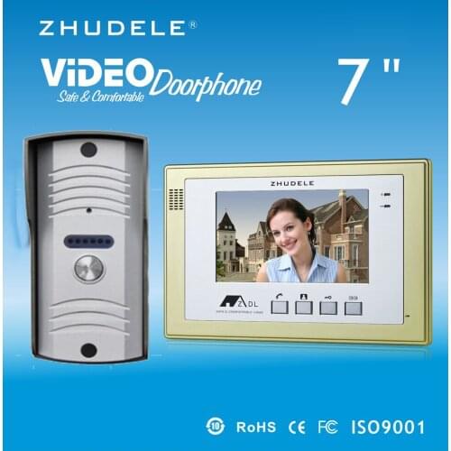 ZHUDELE Video Doorbell 7" Color TFT LCD Monitor Video Door phone W/t 1 Waterproof Doorbell 700TVL Smart Camera 1V1