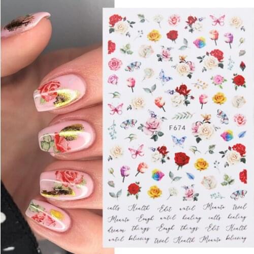 1pcs Rose Butterfly Nails Stickers Slider Letter Flowers Design 3D Transfer Decals DIY Tips Nail Art Decorations Manicure Wraps