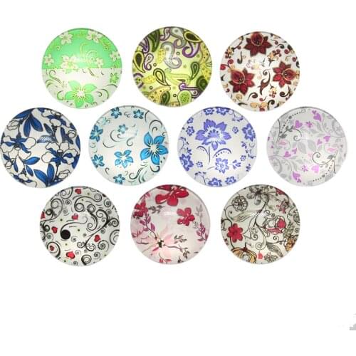 10pcs/lot New Fashion 25mm Round Mixed Flower DIY Glass Cabochon Mixed Patterns Fit Cameo Base Setting