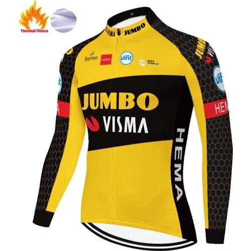 2021 JUMBO VISMA cycling jersey long sleeve Winter Thermal Fleece Bicycle camiseta ciclismo hombre racing Bike jersey invierno