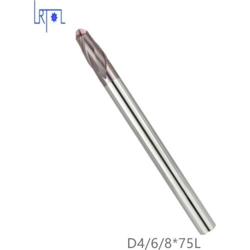 5PCS HRC50 D4 6 8*75mm 2Flutes Ball Nose Tungsten Carbide Straight Shank End Mill CNC Tool cutter of machine