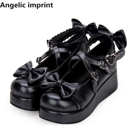 Angelic imprint woman mori girl lolita cosplay shoes lady mid heels pumps women princess dress party shoes Pearlescent PU 5cm