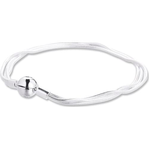 100% Real 925 Sterling Silver Jewelry Moments Multi Snake Chain Bracelets for Women S925 Charms Bracelets & Bangles Pulseras