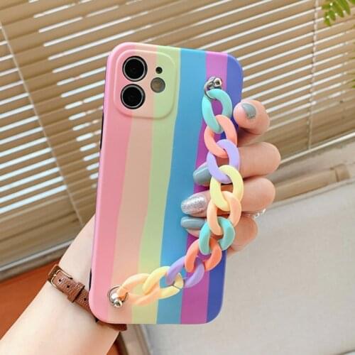 Colorful Silicone Rainbow Bracelet Wrist Chain Case For iPhone 11 12 Pro X Xr Xs Max 12 Mini SE2 7 8 Plus Soft Protection Cover