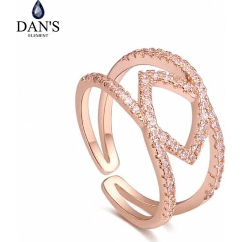DANS Element Brand Real AAA Zirconia Micro Inlays Rose Gold Color Ring Party For Women Valentine Gift 129830