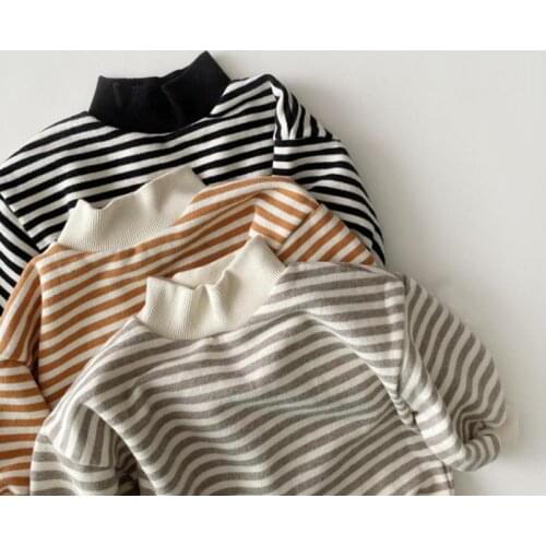 Kids Baby Girls Striped Sweatshirt Tops 2020 Autumn Winter New Thicken Warm High-neck Cotton Striped Hoodie Toddler Boys Tops