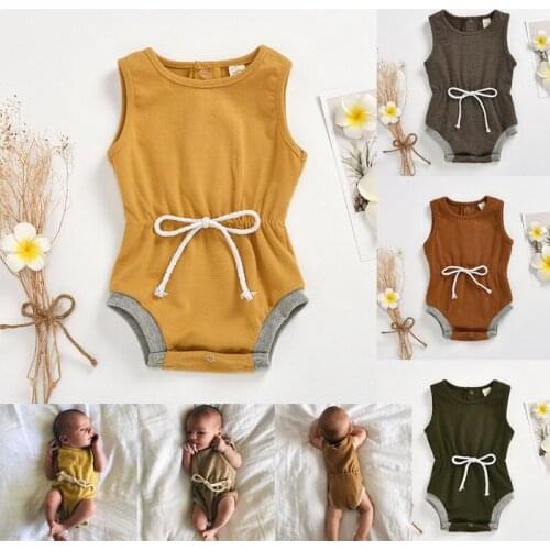 Baby Boys Romper Summer Infant Unisex Newborn Button Sleeveless Girls Solid One-pieces Jumpsuit Baby Cotton Clothes Outfit