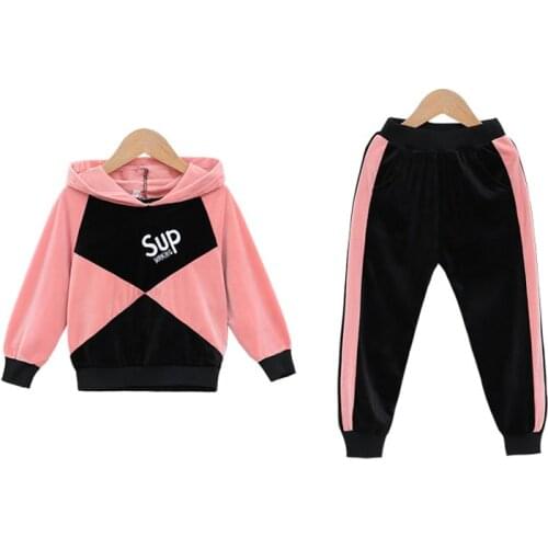 Kids Sports Suit for Girls Velour Tracksuit 4 6 8 10 12 Years Letter Long Sleeve Girl Sweatsuit Autumn Winter Teen Clothing Set