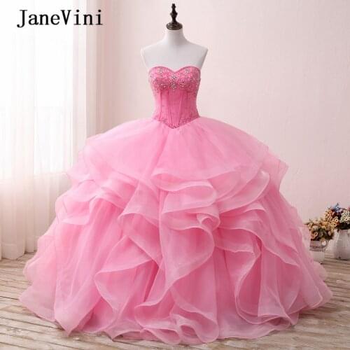 JaneVini Elegant Puffy Tulle Long Quinceanera Dresses Ball Gown 2020 Sweetheart Beaded Sweet 16 Dress Formal Pageant Prom Gowns