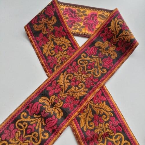 6.3cm 63mm Classical Floral Ethnic Red Gold Black Grounding Curtain Laciness National Jacquard Filigree Embroidery Woven Ribbon