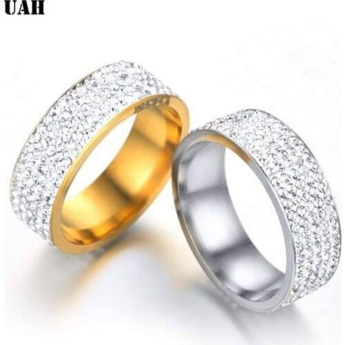 UAH 5 Rows Crystal Stainless Steel Ring Women for Elegant Full Finger Love Wedding Engagement Rings Jewelry Men