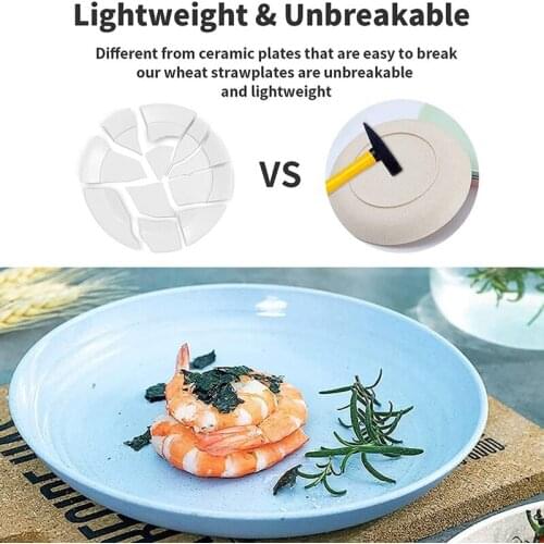 Lightweight Wheat Straw Plates Plastic Plates Reusable Assorted Colors Dinnerware Sets Dishwasher Safe 9 Inch