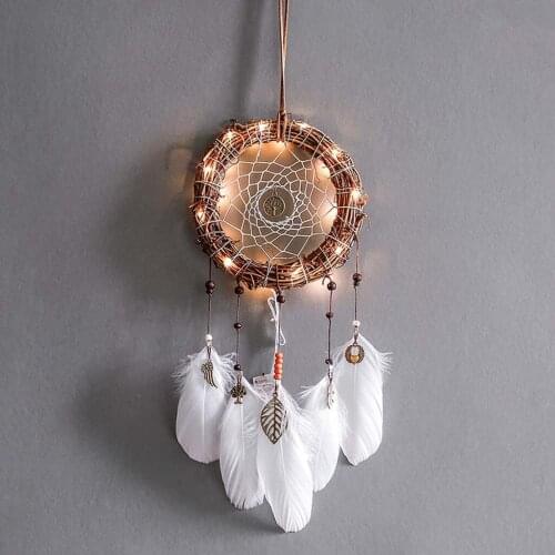 MagiDeal LED Fairy Lights Dream Catcher Hanging Wind Chimes Handmade Wall For Car Bedroom Christams Decoration Light