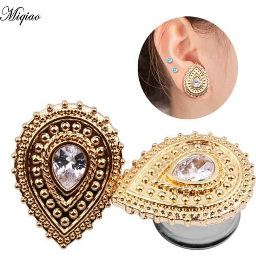 Miqiao 1 Pair Stainless Steel Ear Plug Water Drop Style Flesh Tunnels Ear Gauges Ear Expander Body Piercing Jewelry 6-16mm