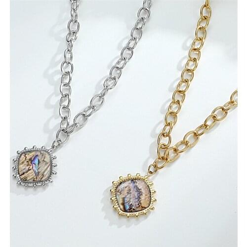 Fashion Abalone Shell Pendant Necklaces Stainless Steel Geometry Choker Exquisite Clavicle Chain Personality Jewelry Accessory