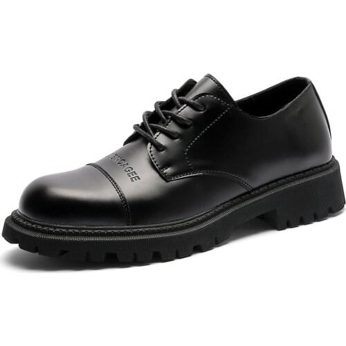 Mens Shoes Spring 2021 New Leather Shoes Black Thick-soled Non-slip Fashion Casual Flat Casual Tooling Shoes